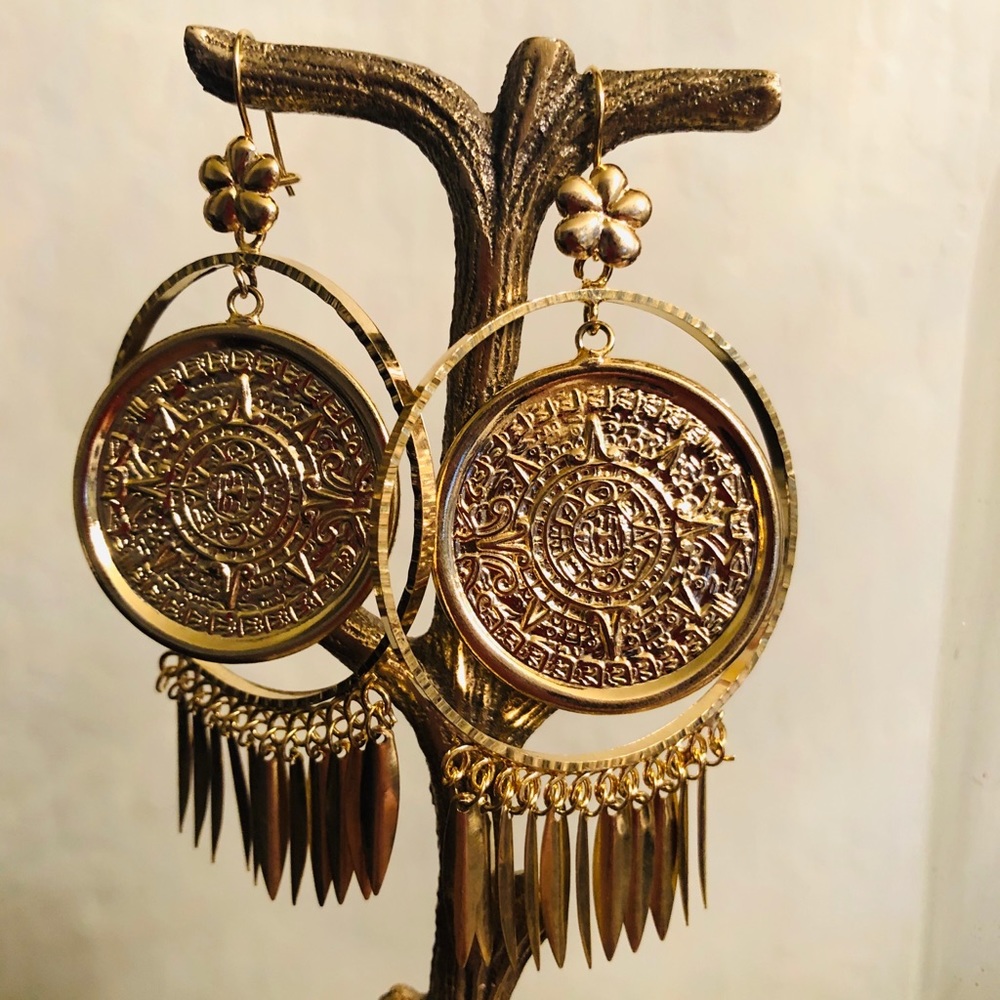 Filigree Mayan calendar earrings